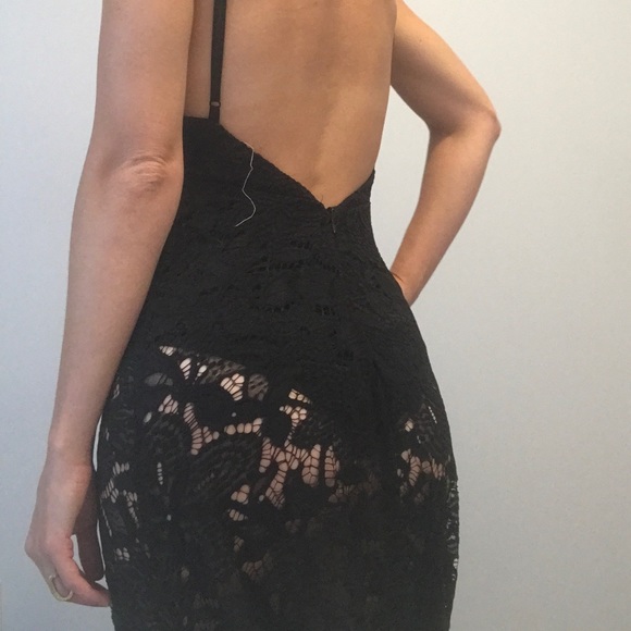 Dramatic black lace leotard dress with high slit - Picture 3 of 4